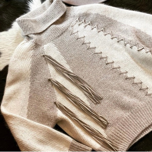 Vtg Silk Angora Sweater, Fringe, Pull Over, Turtle Neck, Soft Knit, Faux Suede - Picture 14 of 14